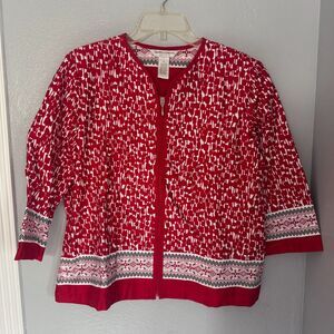 Drapers & Damon’s Red White Full Zip Jacket Embellished Women's Petite Large PL